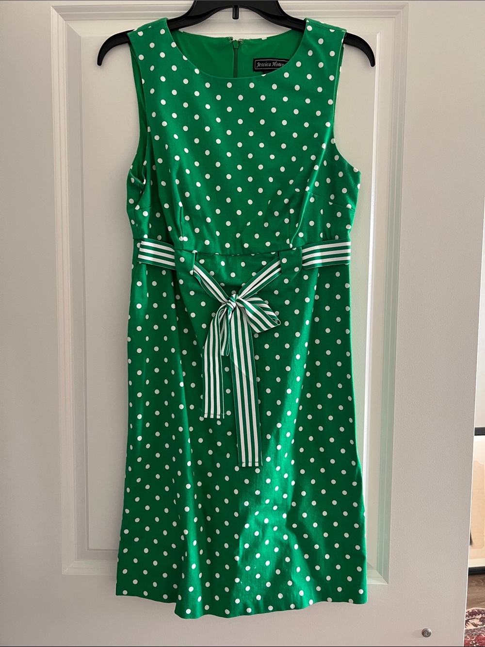 Jessica Howard Green and White Polka Dot Tie-Waist Dress